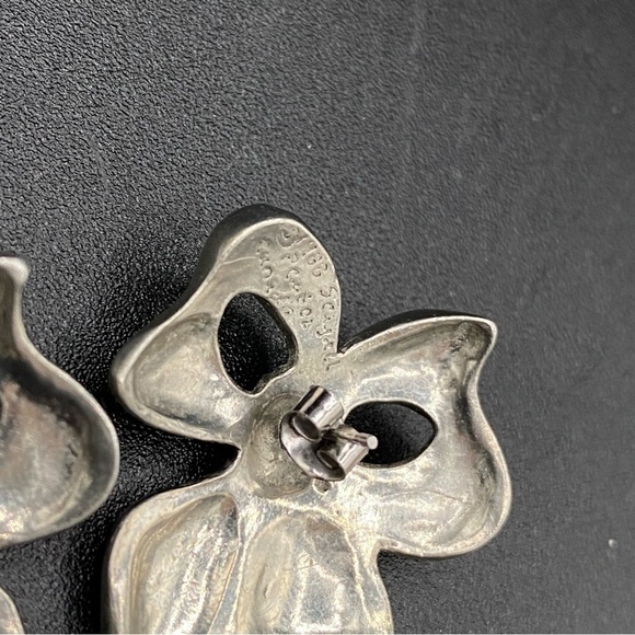 Vintage Pewter Bow Earrings Signed Seagull Canada 1988 - Picture 8 of 11